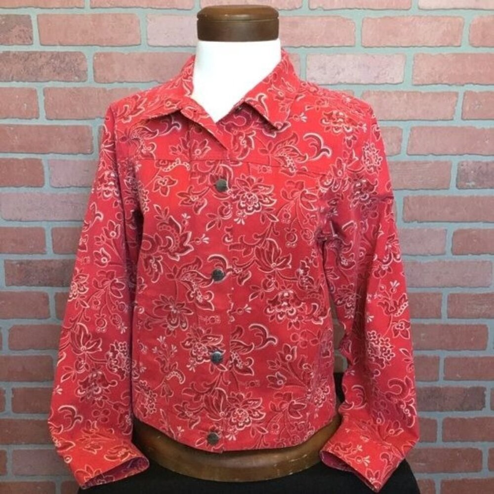 Vintage 90s L L Bean Womens Red Bandana Print Jacket Western Paisley Size S